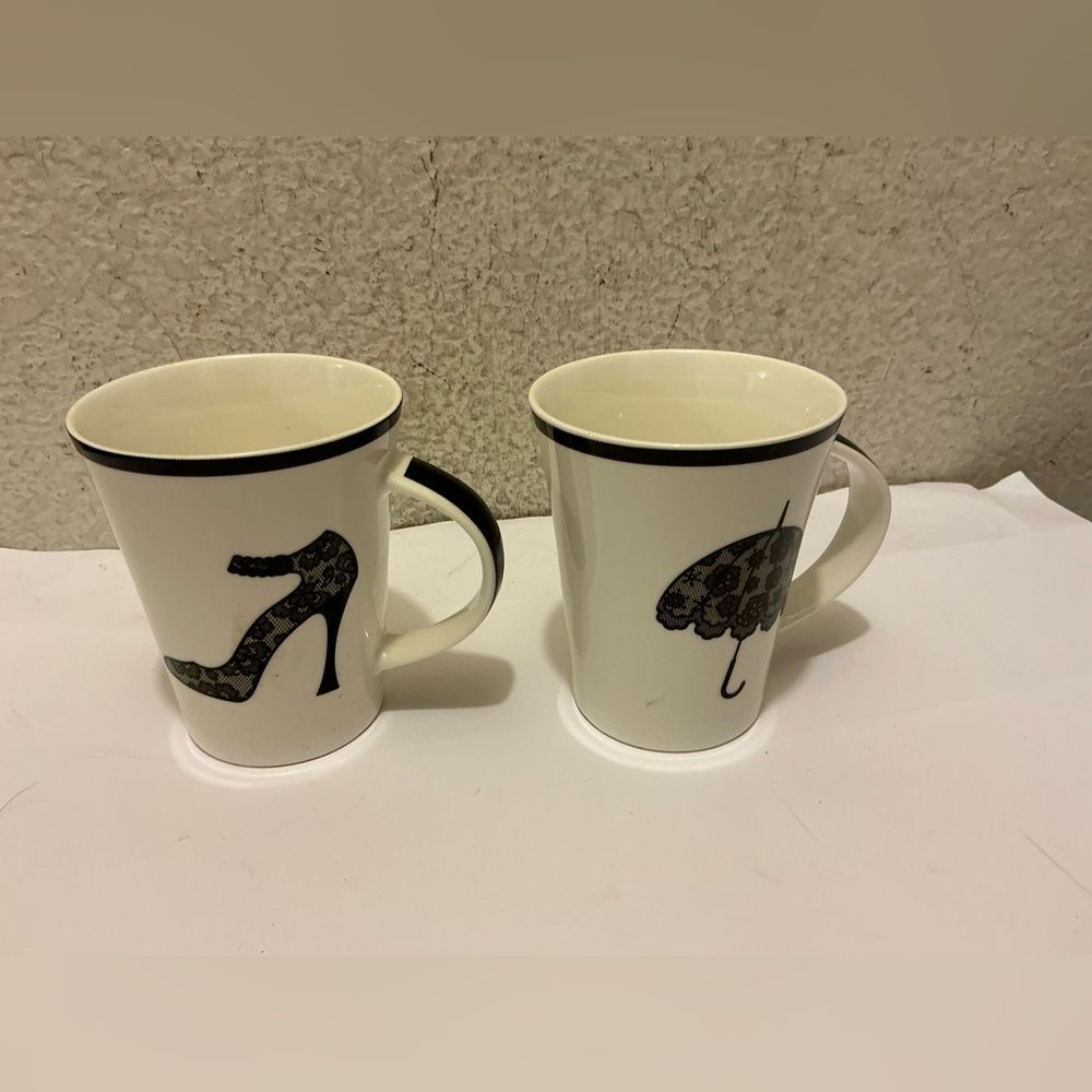 BIA Cordon Bleu White Ceramic 13 oz ladies Coffee Mug  Set 2 Mugs